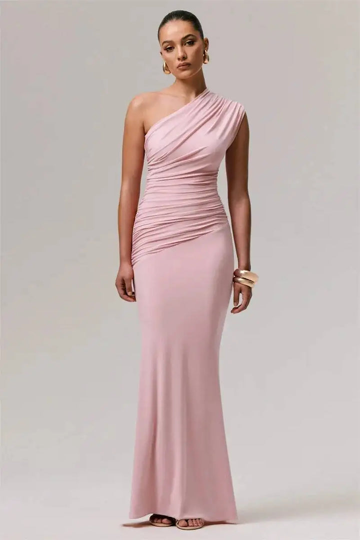 Bella Ruched One Shoulder Maxi Dress
