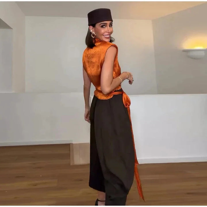 Avery Satin Tie-Waist Blouse