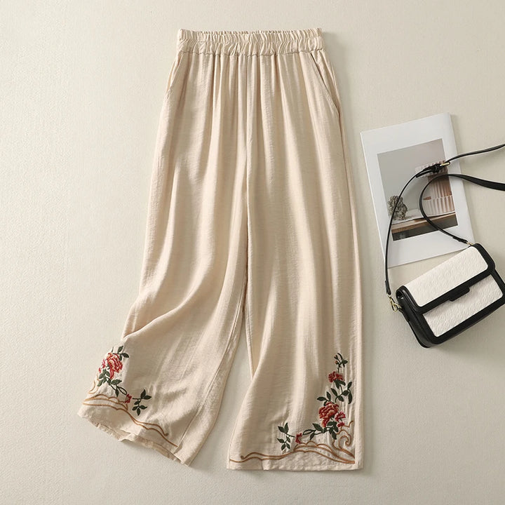 Lucy Embroidered Linen Trousers