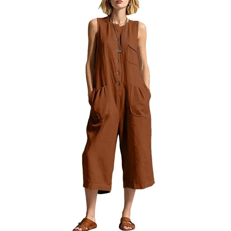 Talia Button Front Realxed Dungaree Jumpsuit