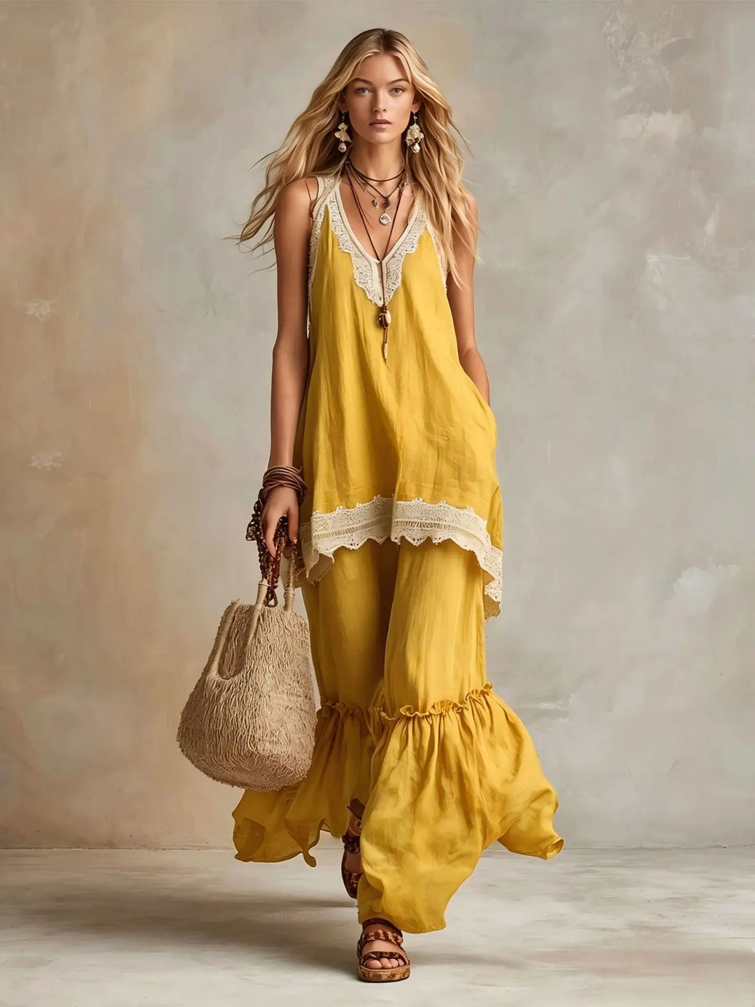 Vangie Ruffle Hem Two Piece Set