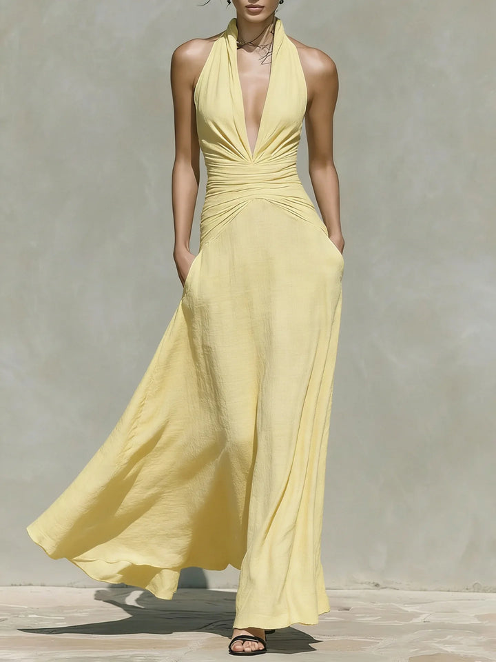 Raven V Neck Sleeveless Ruched Bodycon Maxi Dress