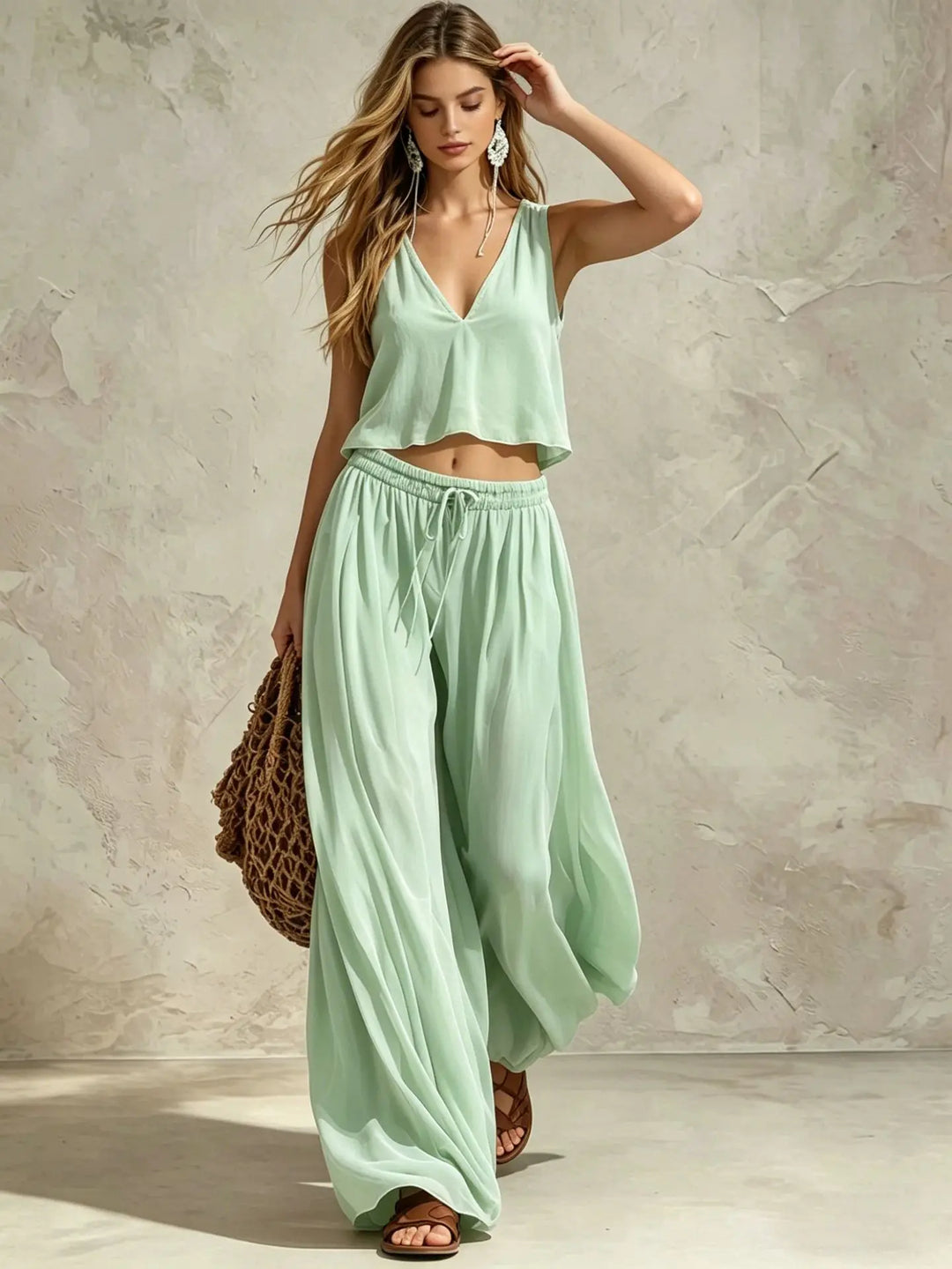 Heather Casual Summer Trouser Set