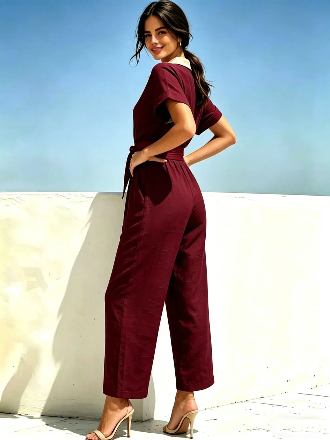 Olivia Belted Short Sleeve Jumpsuit