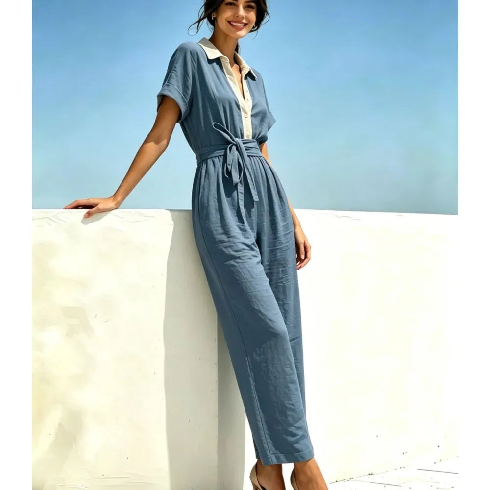 Olivia Belted Short Sleeve Jumpsuit
