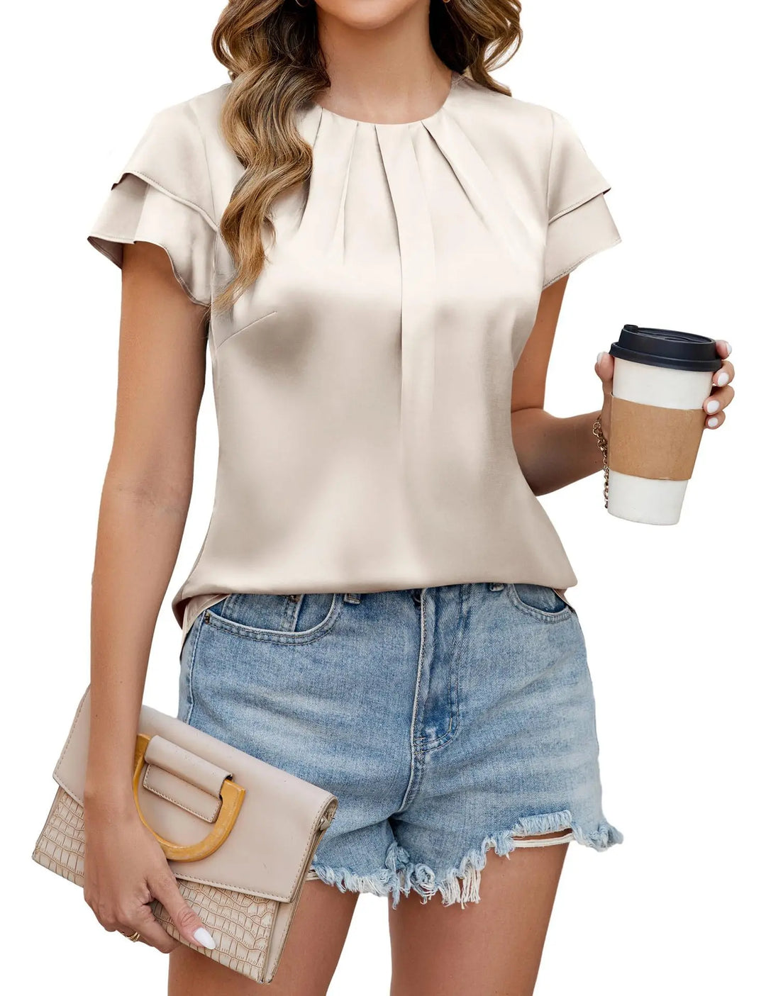Sabrina Satin Ruffle Sleeve Blouse