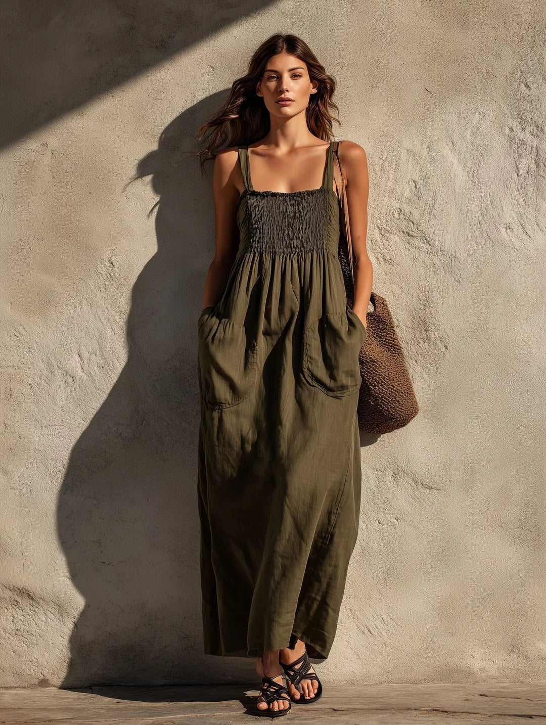 Marisol Shirred Pocket Maxi Dress