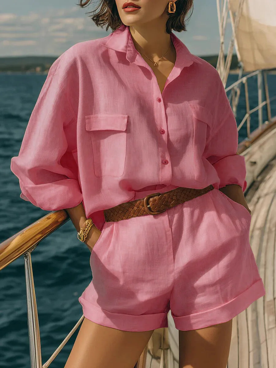 Avery Casual Long Sleeve Breasted Two-Piece Set