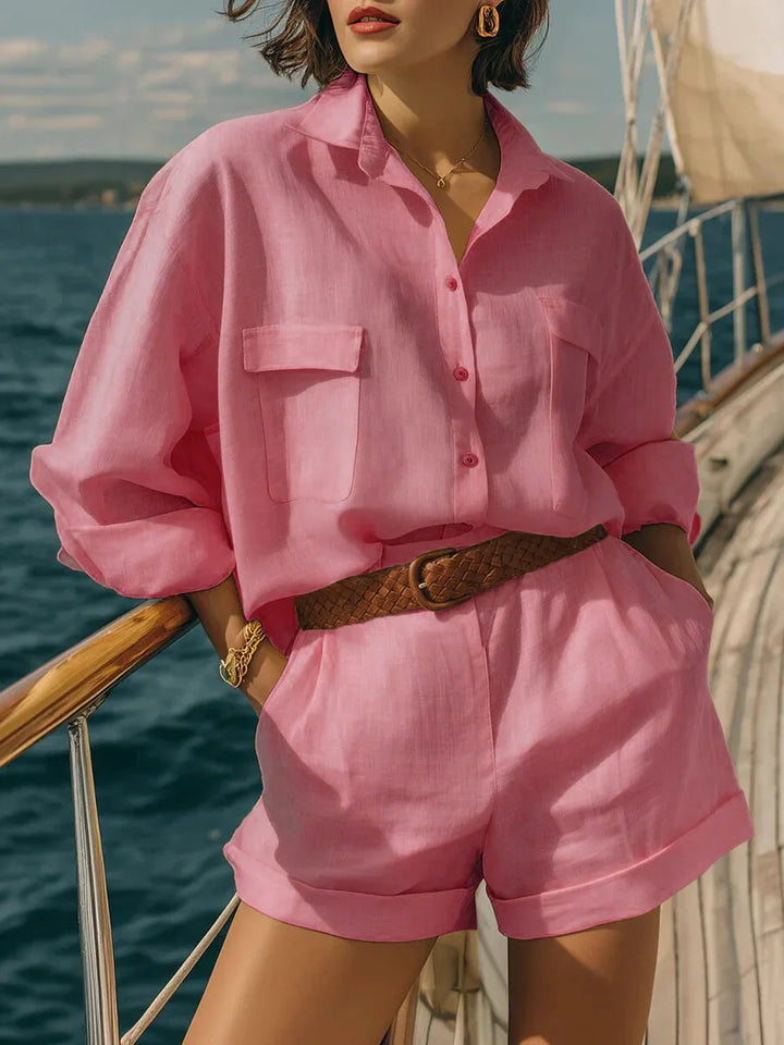 Avery Casual Long Sleeve Breasted Two-Piece Set