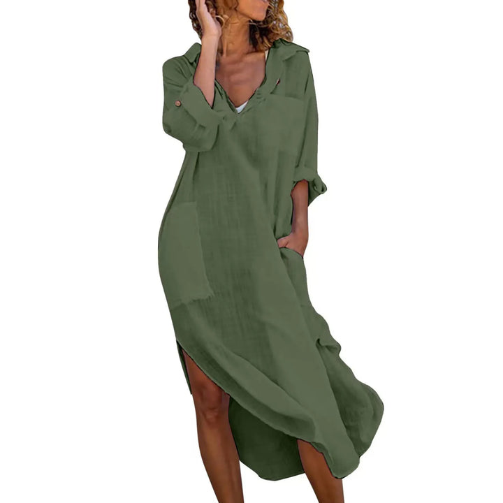 Mallory Flowing Linen Long Shirt Dress