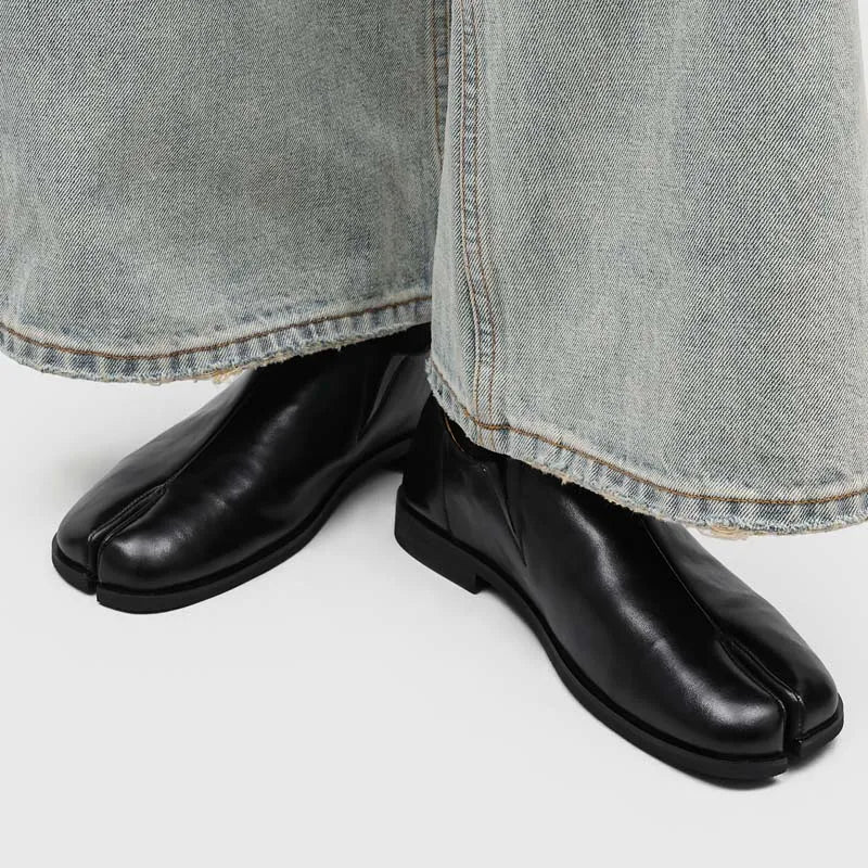 Raven Leather Tabi Loafers