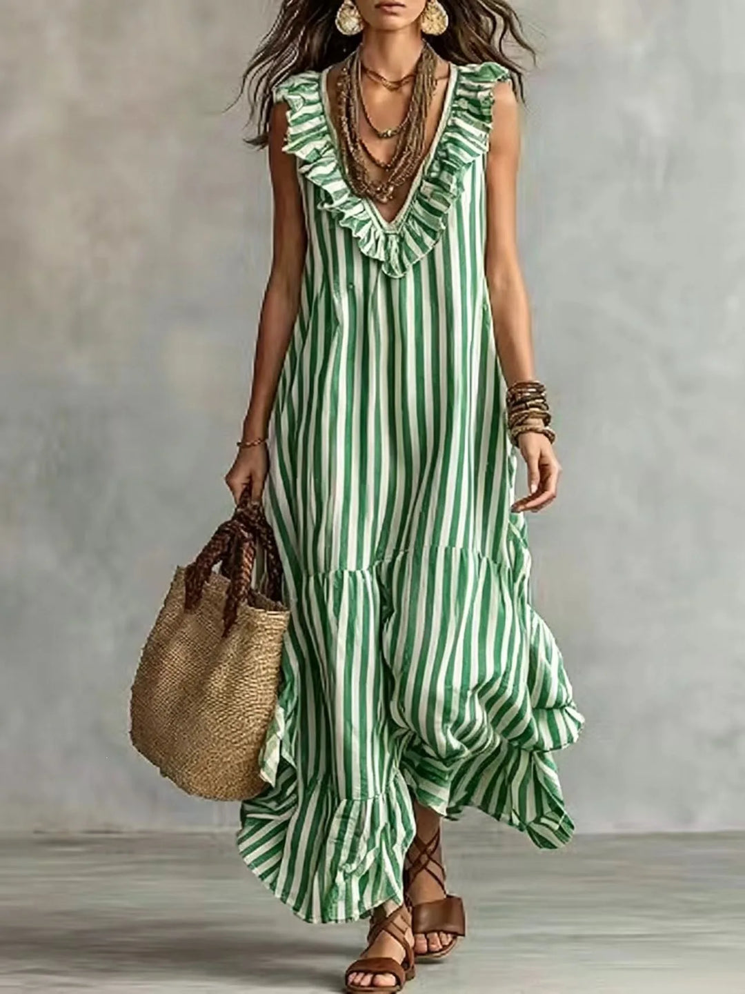 Ainsley Ruffle Striped Maxi Dress