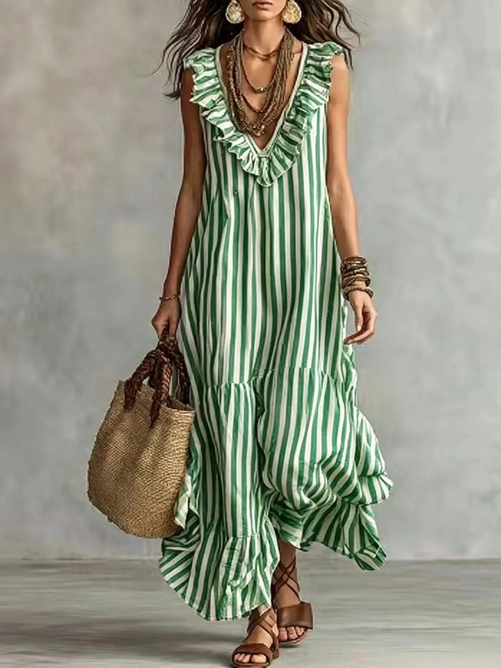 Ainsley Ruffle Striped Maxi Dress