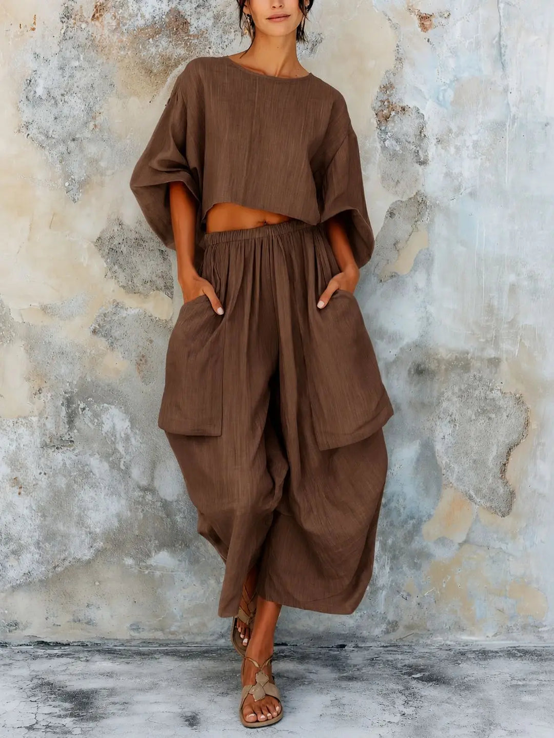 Avery Linen Cotton Wide Leg Pants Set