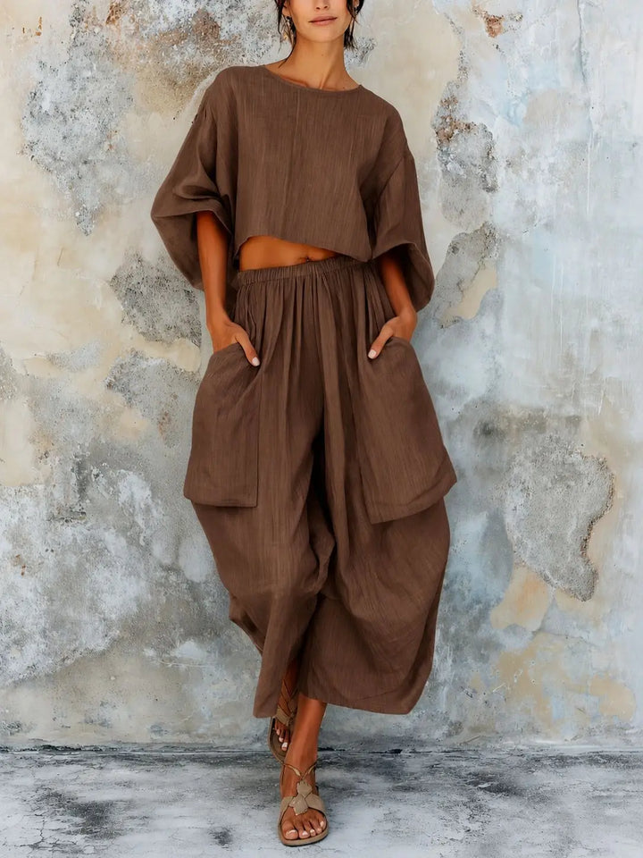 Avery Linen Cotton Wide Leg Pants Set