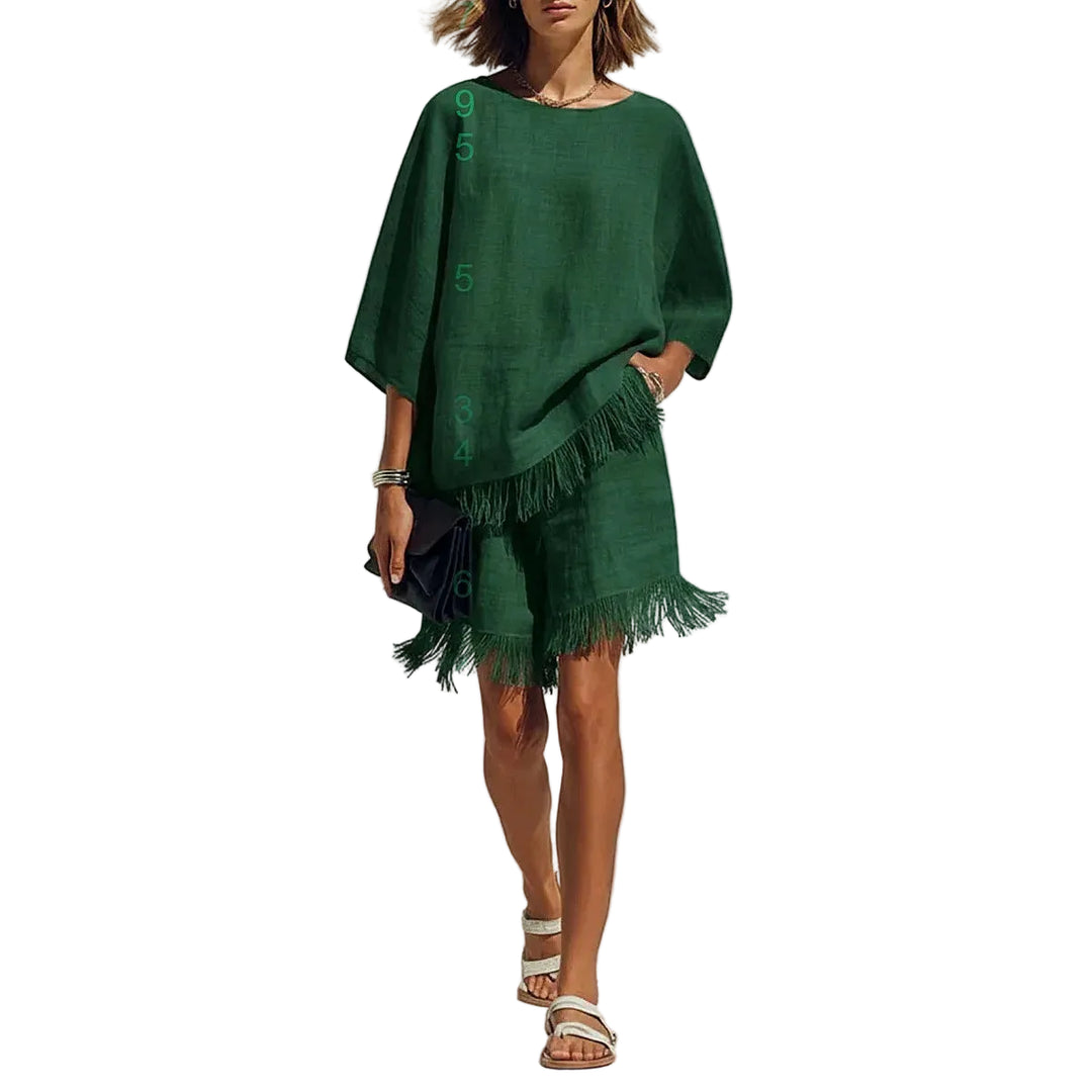 Phoebe Linen Fringe Cape Co-Ord Set