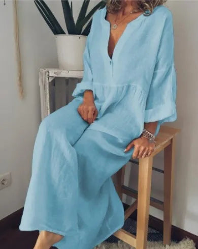 Elara Relaxed Cotton Linen Long Dress