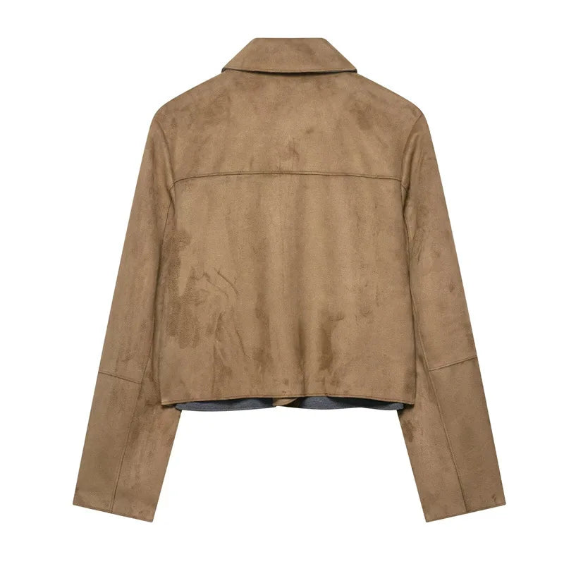 Khaki suede jacket back view