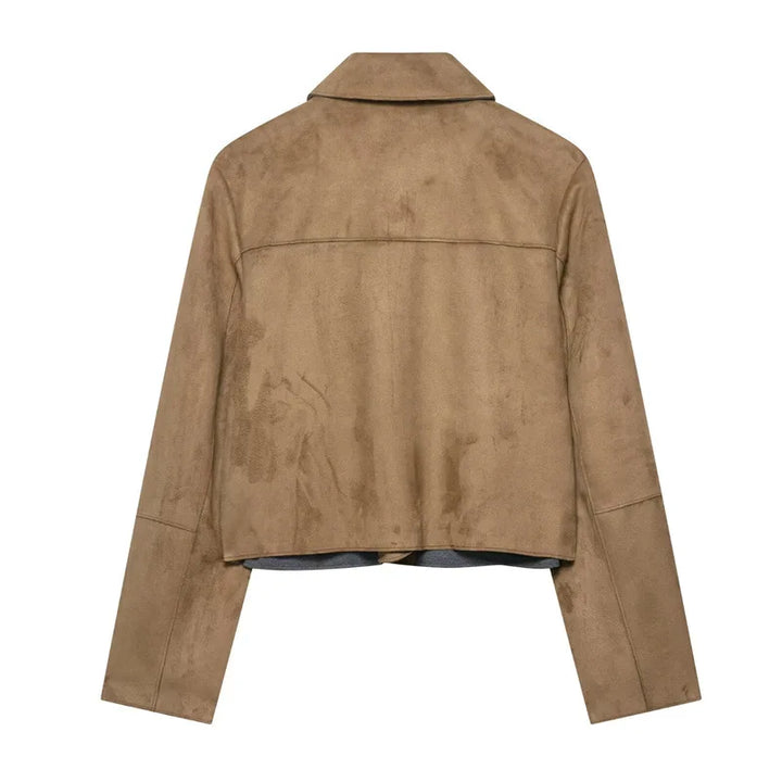 Khaki suede jacket back view