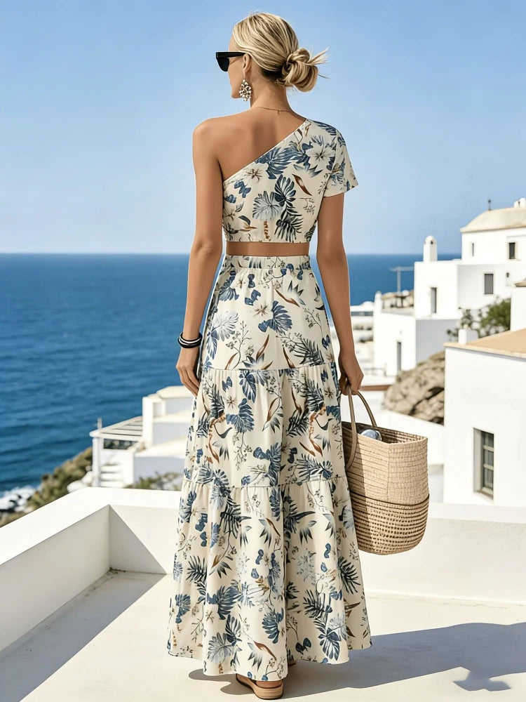 Amara One Shoulder Floral Skirt Set