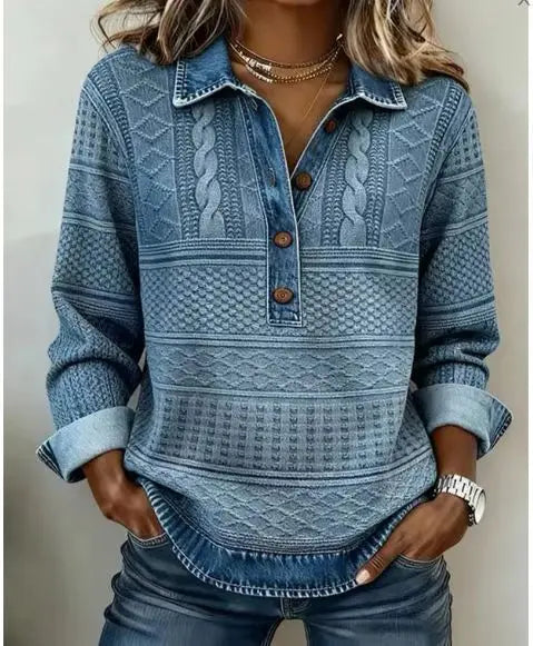 Blaire Denim Trim Blouse