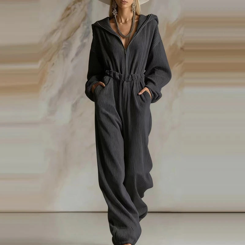 Mireva Ribbed Hooded Jumpsuit