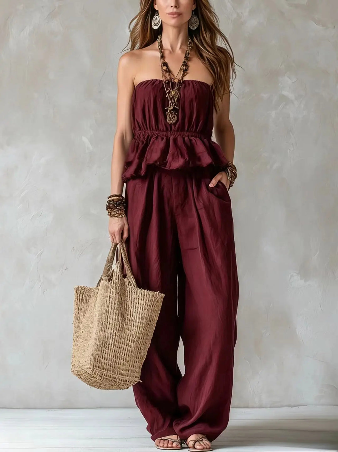 Tracey Strapless Ruffle Trouser Set