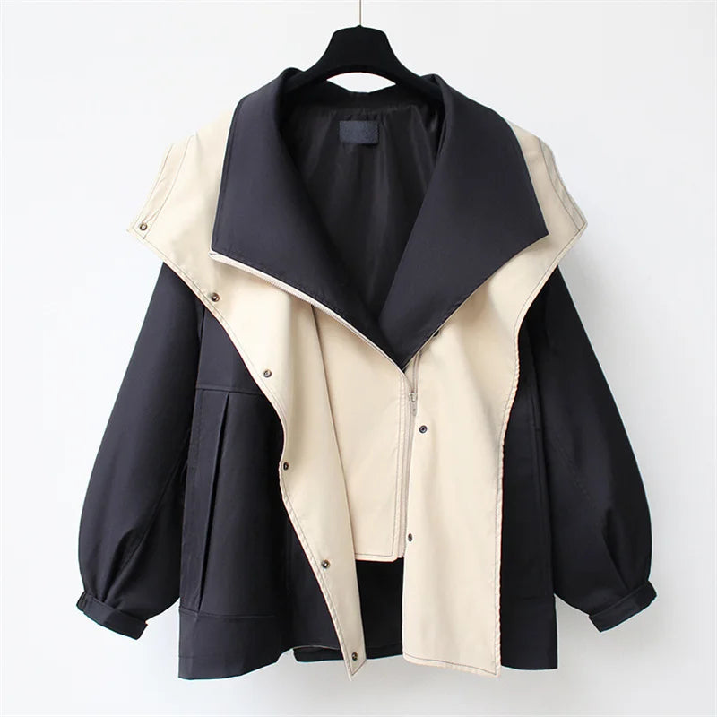 Black trench jacket with apricot contrast collar open front