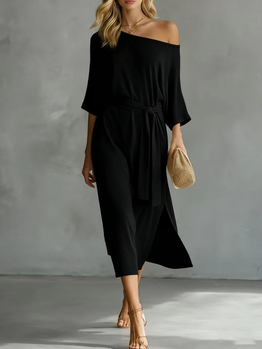 Bianca Off Shoulder Waist Tie Midi Dress