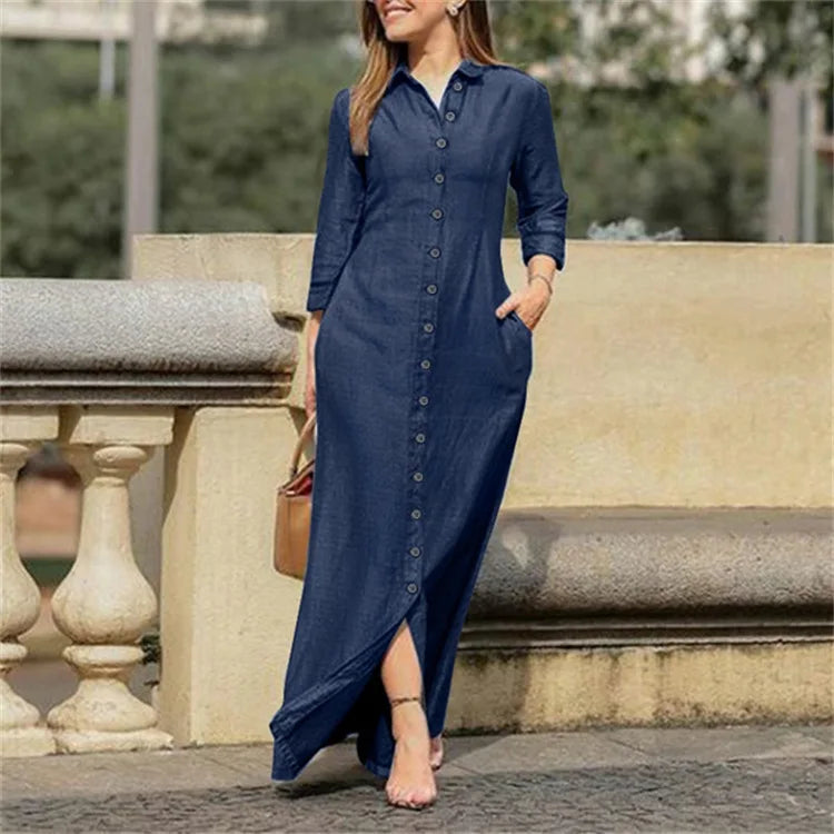 Quinn Denim Maxi Shirt Dress