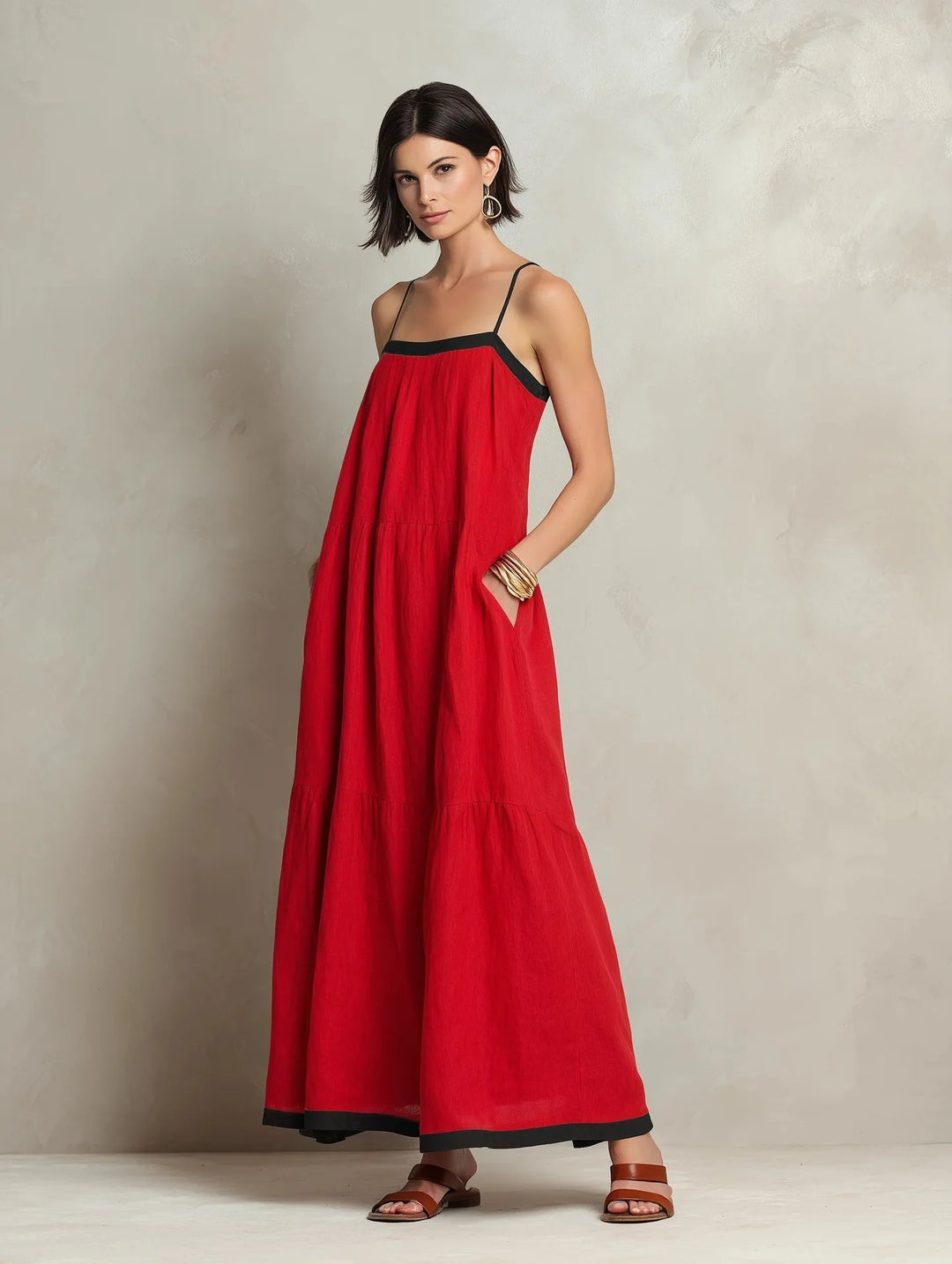 Iris Bohemian Spaghetti Strap Linen Maxi Dress