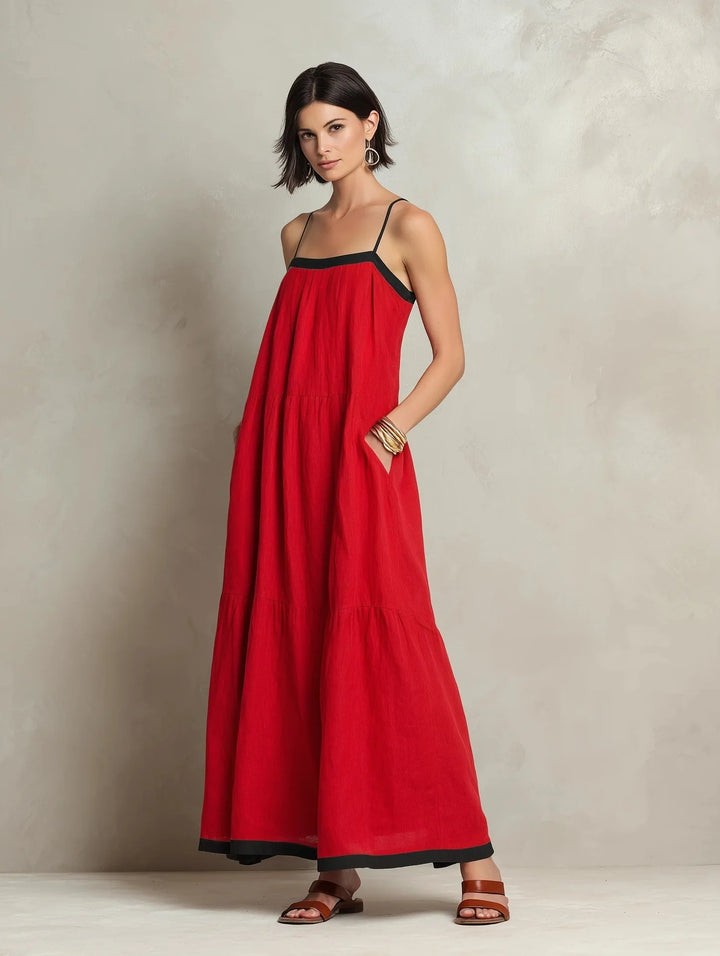 Iris Bohemian Spaghetti Strap Linen Maxi Dress