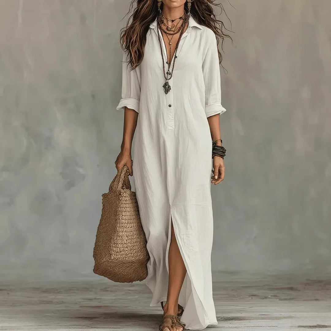 beck natural linen midi dress Linen Midi Dress 'Beckie', Loose Linen Dress for Women