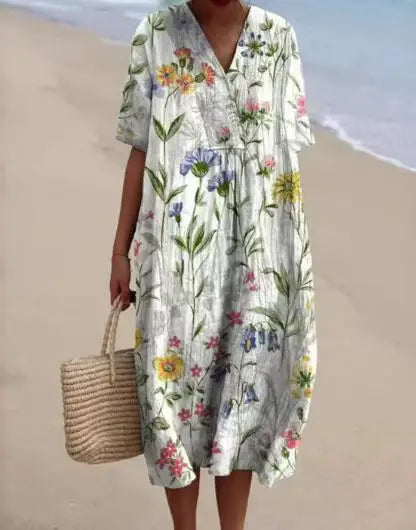 Mallory Printed V Neck Midi Dress