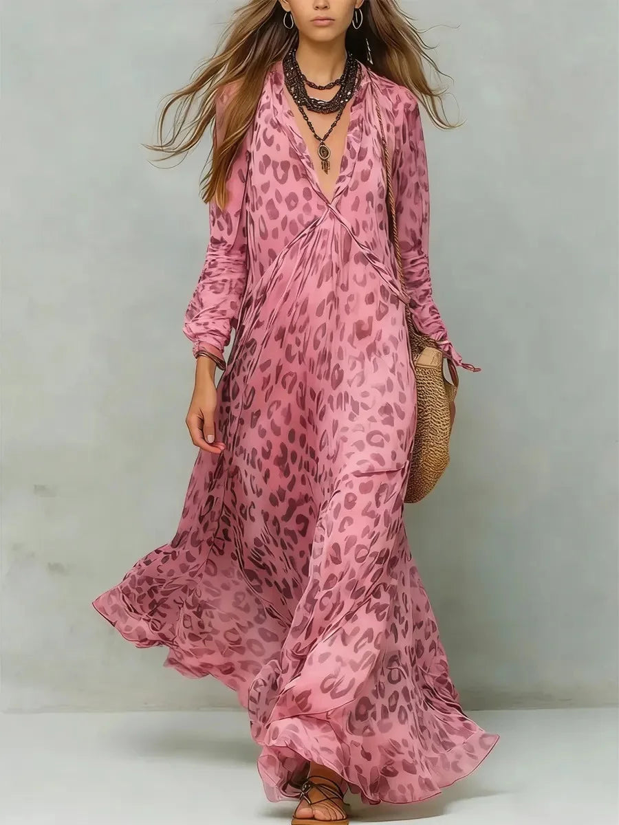 Anastasia Leopard Print Chiffon Maxi Dress
