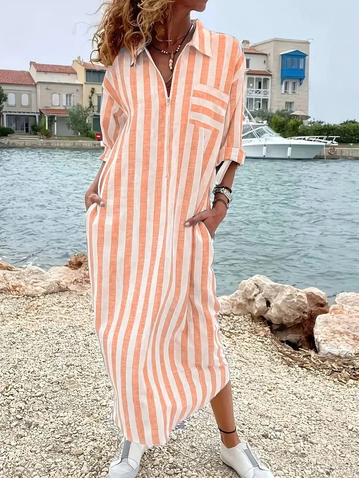 Delia Striped Maxi Shirt Dress