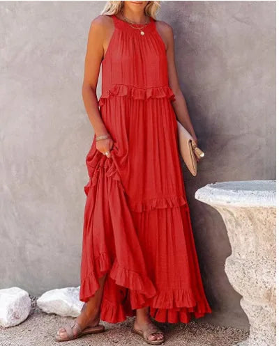 Avah Ruffle Trim Maxi Dress