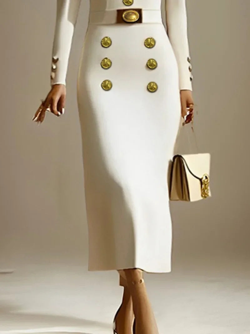 Genevieve Contoured Button Midi Dress