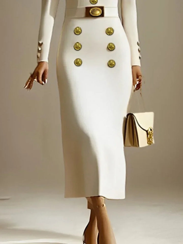 Genevieve Contoured Button Midi Dress