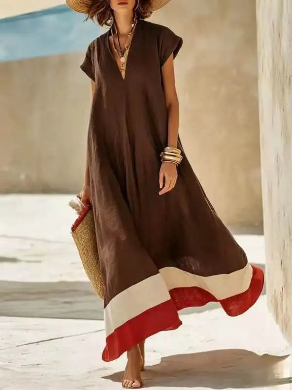 Cambria Striped V Neck Maxi Dress