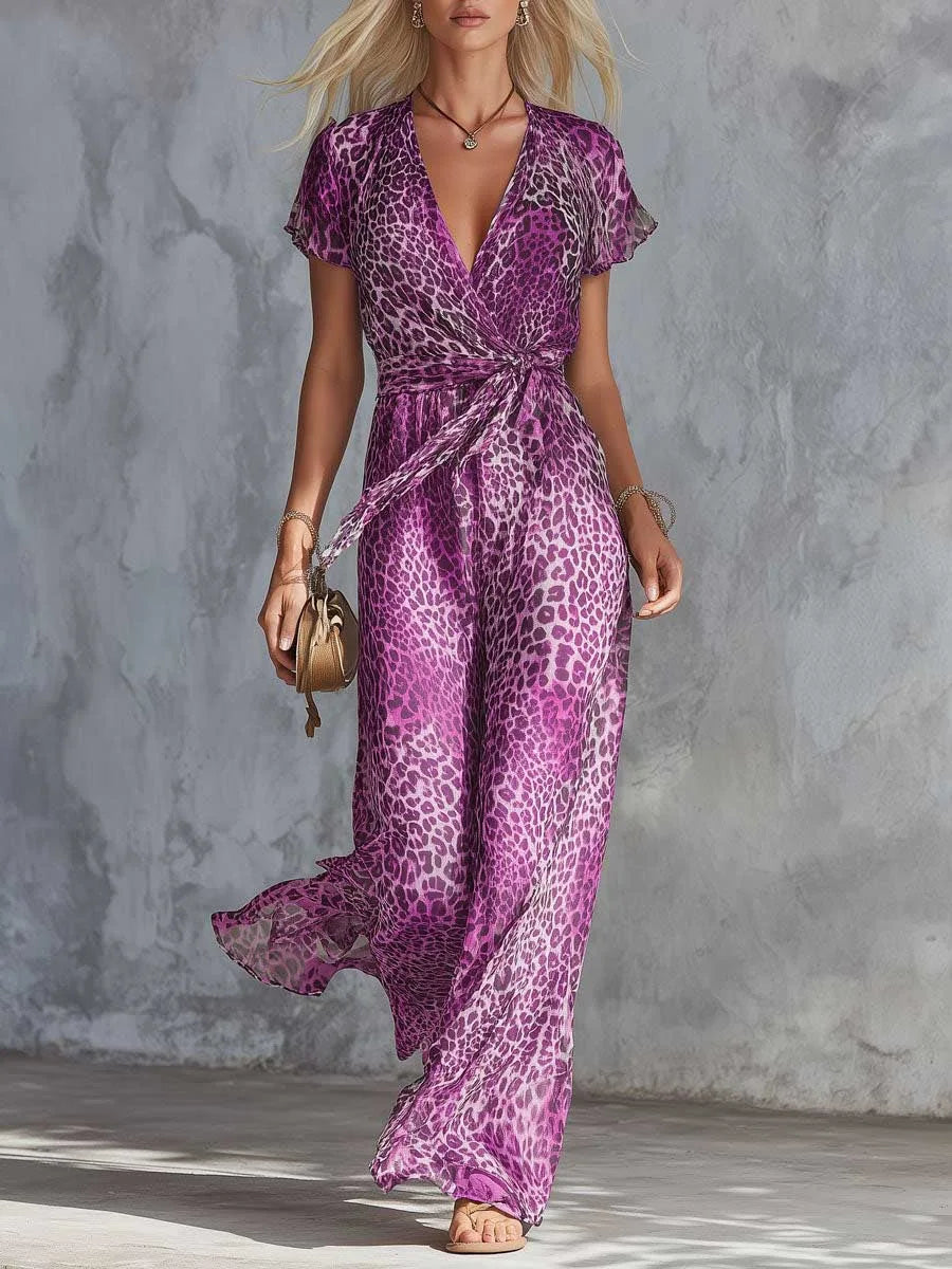 Evangeline Leopard Print Wide Leg Jumpsuit