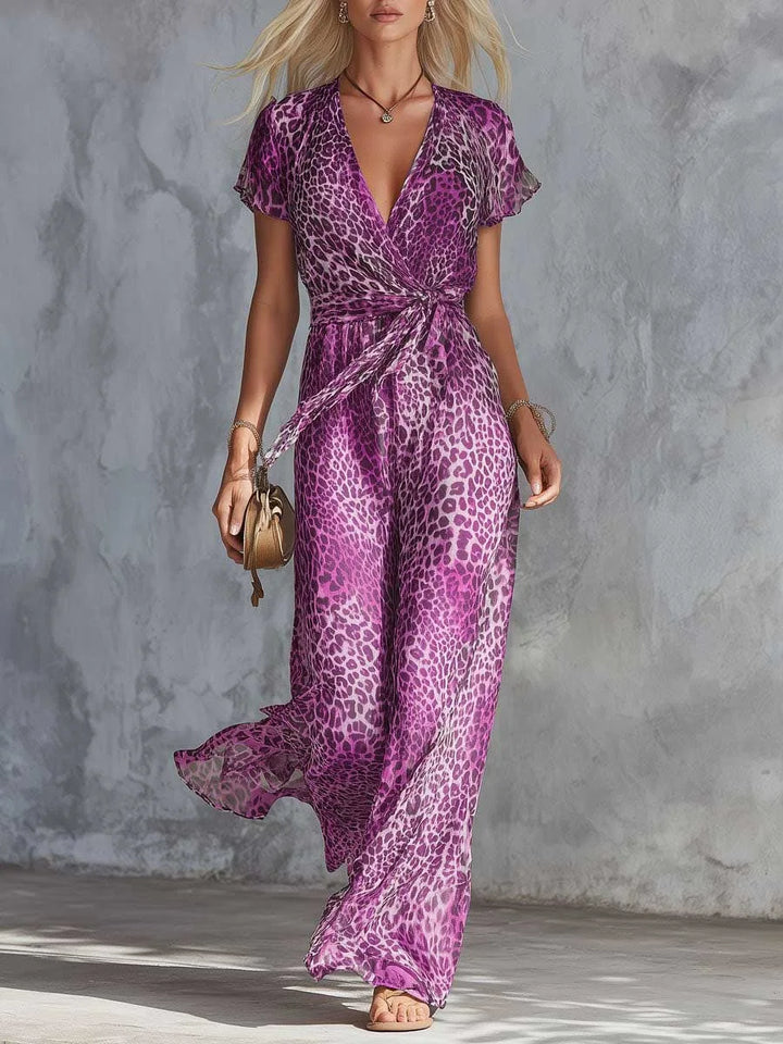 Evangeline Leopard Print Wide Leg Jumpsuit