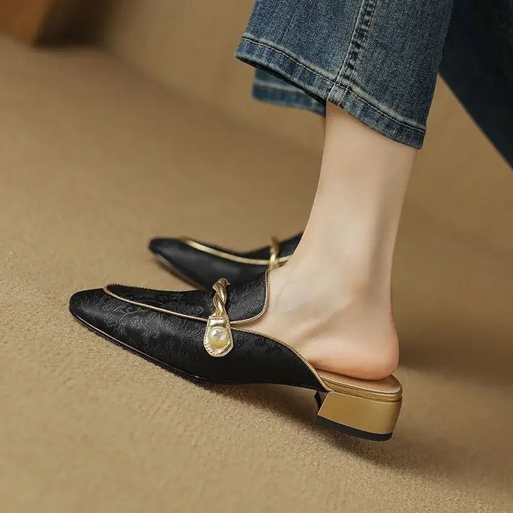 Beverly Floral Embossed Square Toe Sandals