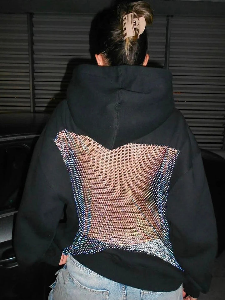 Rosalind Rhinestone Mesh Back Hoodie