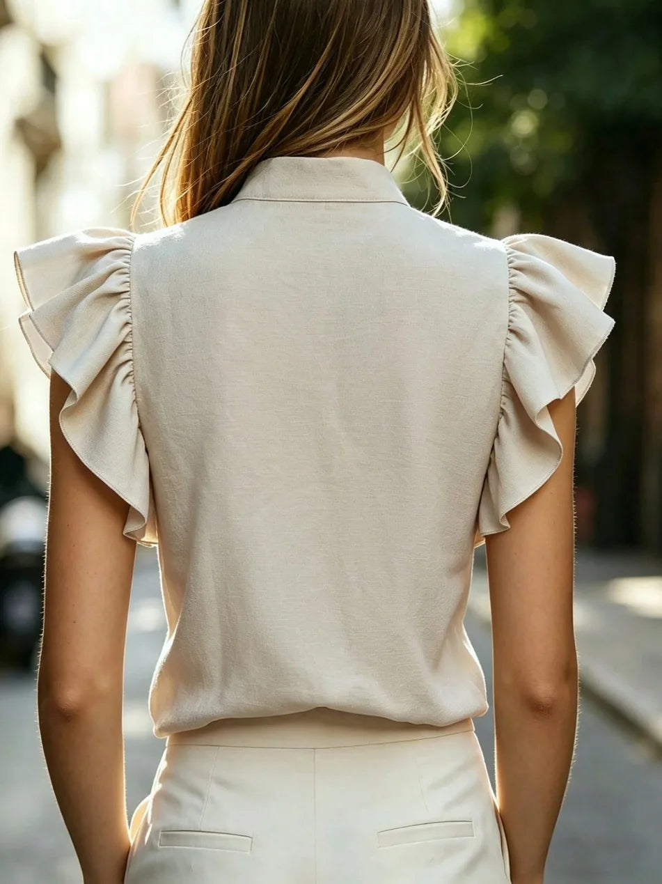 Heidi Ruffle Sleeve V Neck Blouse