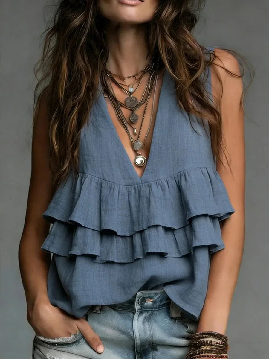 Aurora Ruffled V Neck Casual Blouse
