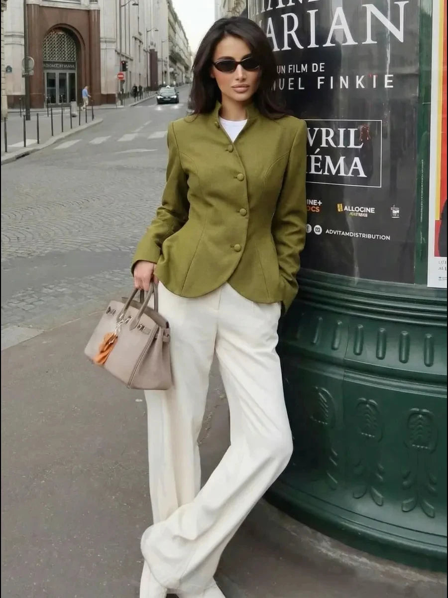 Simona Cinched Stand Collar Blazer