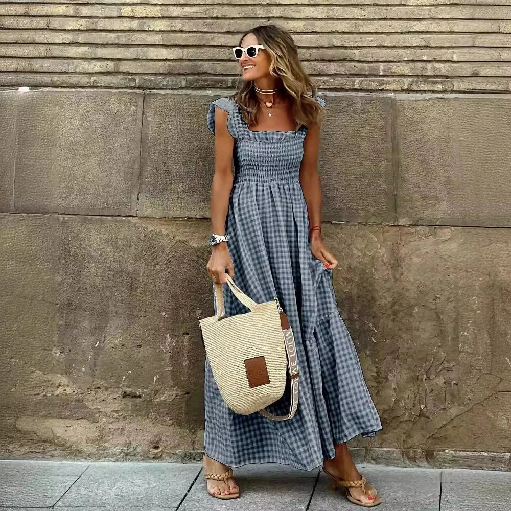 Gwen Retro Plaid Sleeveless Long Dress