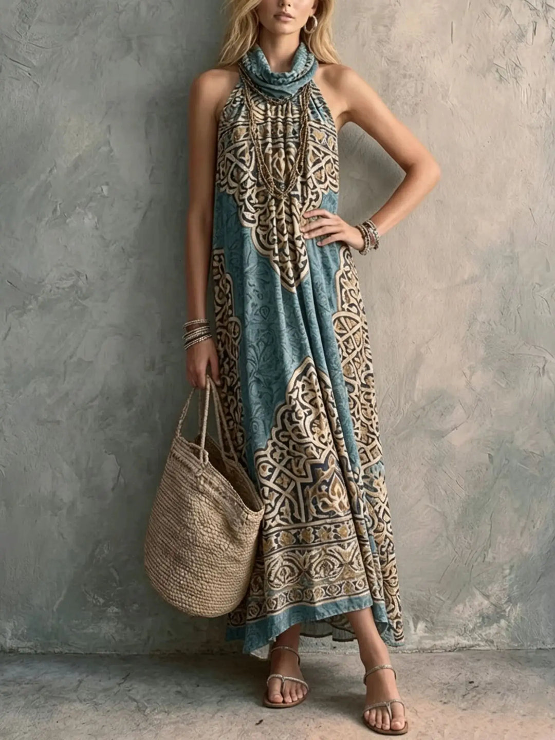 Sahara Bohemian Halter Maxi Dress