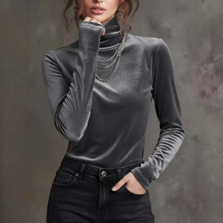 Nadia Velvet Turtleneck Blouse